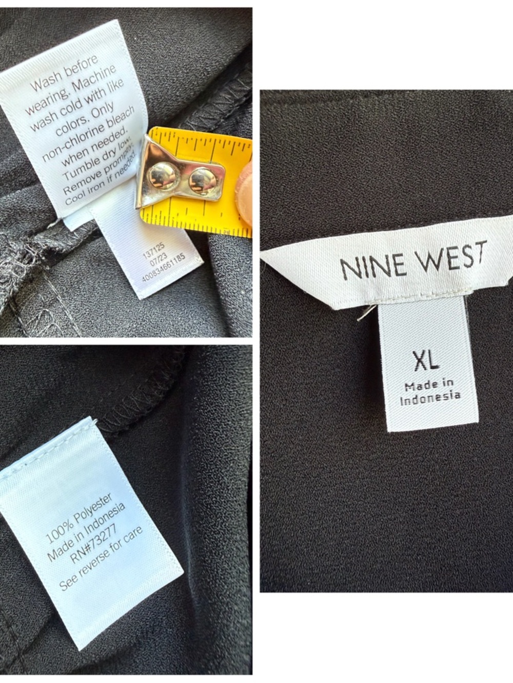Nine West Classic Black Shirt Dress Tie Waist Ruffle Hem Size XLarge NWOT - Picture 7 of 11
